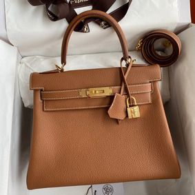 Replica Hermes Kelly Retourne 28 Handmade Bag In Gold Clemence Leather HMS1BP51F69