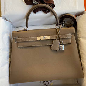 Hermes Kelly Retourne 32 Handmade Bag In Taupe Clemence Leather HMSH9YGWR5G