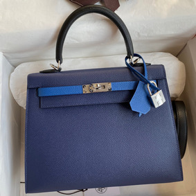 Hermes Kelly Sellier 25 Bicolor Bag in Blue Saphir and Blue France Epsom Calfskin HMS64YE61FX