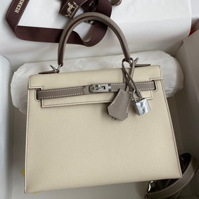 Replica Hermes Kelly Sellier 25 Bicolor Bag in Craie and Gris Asphalt Epsom Calfskin HMSPDI3H4DA