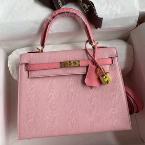 Hermes Kelly Sellier 25 Bicolor Bag in Rose Confetti and Lipstick Mysore Goatskin 1:1 Replica HMS8D3TR36R