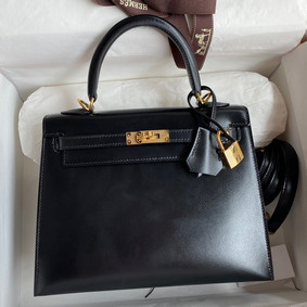 Hermes Kelly Sellier 25 Handmade Bag In Black Box Calfskin HMSB2V8I107