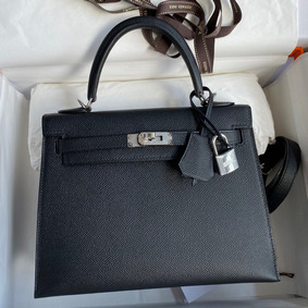 First-class Quality Hermes Kelly Sellier 25 Handmade Bag In Black Epsom Calfskin HMSE4I65TKP