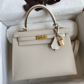 Cheap Hermes Kelly Sellier 25 Handmade Bag In Craie Epsom Calfskin HMS347335PY