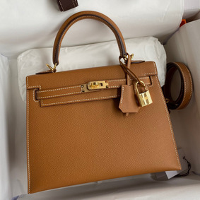 1:1 Replica Hermes Kelly Sellier 25 Handmade Bag In Gold Epsom Calfskin HMS7J27887O