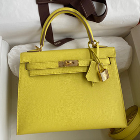 Hermes Kelly Sellier 25 Handmade Bag In Lime Epsom Calfskin Replica HMSN3AC346U