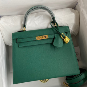 Best Quality Hermes Kelly Sellier 25 Handmade Bag In Malachite Epsom Calfskin HMS435L3B3P