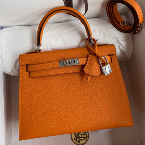 Fake Hermes Kelly Sellier 25 Handmade Bag In Orange Epsom Calfskin HMS45U8T7EP