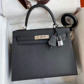 Hermes Kelly Sellier 28 Handmade Bag In Black Epsom Calfskin HMS435L096O