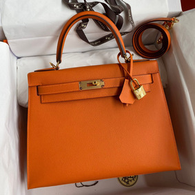 Copy Hermes Kelly Sellier 28 Handmade Bag In Orange Epsom Calfskin HMSE69I2ZI0