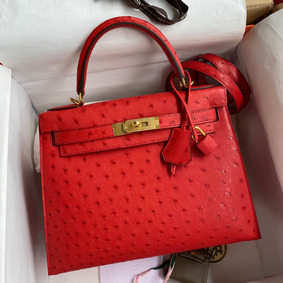 Hermes Kelly Sellier 28 Handmade Bag In Red Ostrich Leather HMS7CX038W4