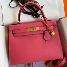 Hermes Kelly Sellier 28 Handmade Bag In Rose Lipstick Epsom Calfskin HMS4S850NIG