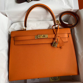 Top Replica Hermes Kelly Sellier 32 Handmade Bag In Orange Epsom Calfskin HMS719FO46X