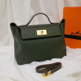 Hermes Kelly togo Leather Tote Bag H2424 Blackish green Top Replica HMS0FI70E9H