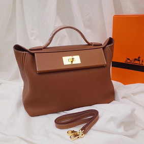 Imitation Hermes Kelly togo Leather Tote Bag H2424 brown HMSMP81M57U