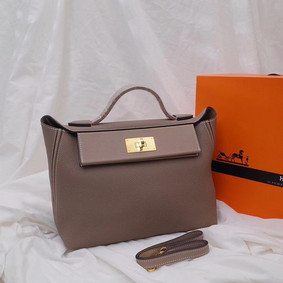 Imitation Hermes Kelly togo Leather Tote Bag H2424 grey HMS5Y5V76V1
