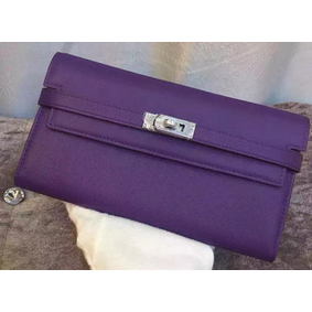 Imitation Hermes Kelly Wallet Epsom Leather H009 Violet HMS5B4ZIY02