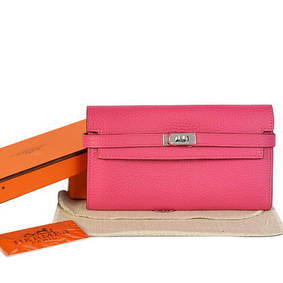 Knockoff Hermes Kelly Wallet Togo Leather Bi-Fold Purse A708 Peach HMSN5688G8S