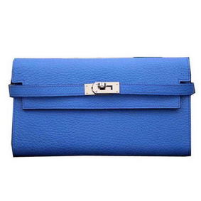 Hermes Kelly Wallet Togo Leather Bi-Fold Purse HA708W Blue Replica HMS913TEJV8