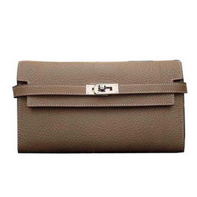 Hermes Kelly Wallet Togo Leather Bi-Fold Purse HA708W Gray Top Replica HMSXNLKX5NV
