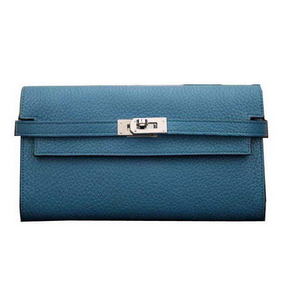 Imitation Hermes Kelly Wallet Togo Leather Bi-Fold Purse HA708W Light Blue HMSM8P57FL4