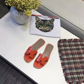 AAA Hermes lady leather Slipper HO808HMJ orange HMS6II3EH7H