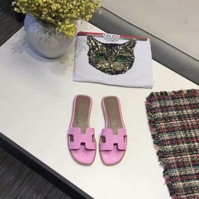 Fake Hermes lady leather Slipper HO808HMJ rose HMSU85UB6LU