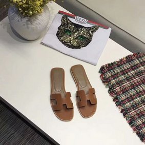 Hermes lady leather Slipper HO809HMJ brown Top Replica HMS93328E67