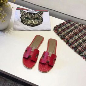 Top Replica Hermes lady leather Slipper HO811HMJ red HMS49AD3JY2
