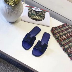 Knockoff Hermes lady leather Slipper HO812HMJ blue HMS8HLJ0P3W
