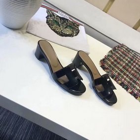 Hermes lady leather Slipper HO814HMJ Heel 5CM black Replica HMSV106D43I