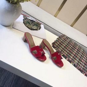 Hermes lady leather Slipper HO814HMJ Heel 5CM red Top Replica HMS6S733GY7