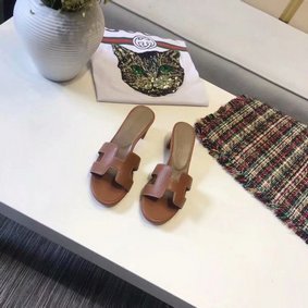 Copy Hermes lady leather Slipper HO815HMJ Heel 5CM brown HMSO1331A9O