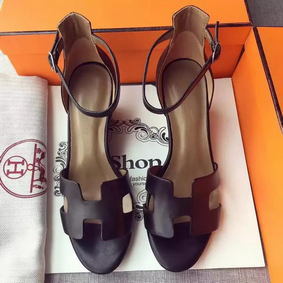 Imitation Hermes Leather 70mm Sandal H0741 Black HMS8D5MIRD2