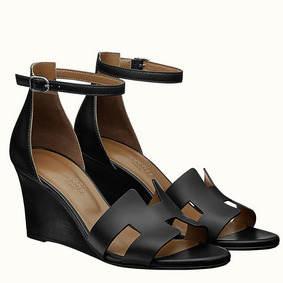 Hermes Legend Wedge Sandal In Black Calfskin Top Replica HMS1NH9UXL8