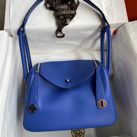 Hermes Lindy 26 Handmade Bag In Blue Electric Clemence Leather Replica HMSQN5OBKT7