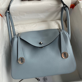 Hermes Lindy 26 Handmade Bag In Blue Lin Evercolor Leather HMSSJ1BRI07