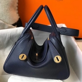 Top Replica Hermes Lindy 26cm Bag In Navy Blue Clemence Leather GHW HMS46RXOMXD