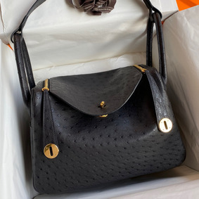 Hermes Lindy 30 Handmade Bag In Black Ostrich Leather 1:1 Replica HMS1M25QEJ0