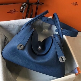 Imitation Hermes Lindy 30cm Bag In Blue Agate Clemence Leather PHW HMS33C4BQEL