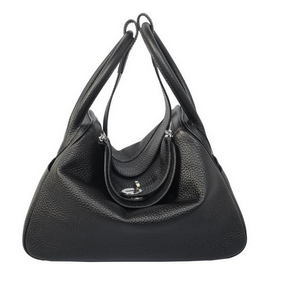 Hermes Lindy 30CM Black Grainy Leather Havanne Shoulder Bag Replica HMS663V69PA