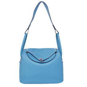 Hermes Lindy 30CM Havanne Handbags 1057 Light Blue Leather Silver Hardware Handbags Top Replica HMS0JYE4CJC