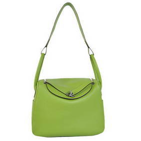 Hermes Lindy 30CM Havanne Handbags 1057 Light Green Leather Silver Hardware Handbags Top Replica HMS19YE499K