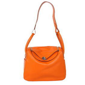 Imitation Hermes Lindy 30CM Havanne Handbags 1057 Orange Leather Silver Hardware HMSSU74K0KX