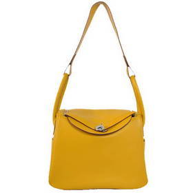 Hermes Lindy 30CM Havanne Handbags 1057 Yellow Leather Silver Hardware 1:1 Replica HMS47GLPCNZ