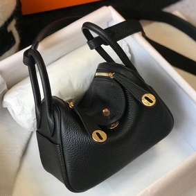 Top Replica Hermes Lindy Mini Bag In Black Clemence Leather GHW HMSCEP3PV44