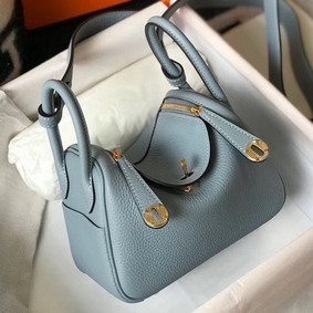 Imitation Hermes Lindy Mini Bag In Blue Lin Clemence Leather GHW HMSH9MGLRH7