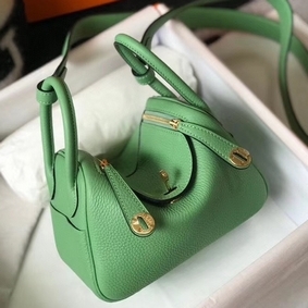 AAA Hermes Lindy Mini Bag In Vert Criquet Clemence Leather GHW HMSWJAB6CCO