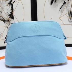 Fake Hermes Medium Bolide Travel Case In Blue Lin Cotton HMS5N719Z74