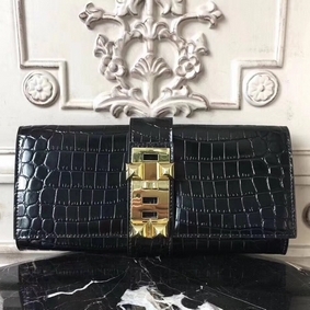 Top Replica Hermes Medor Clutch Bag In Black Crocodile Leather HMSDA6911XP
